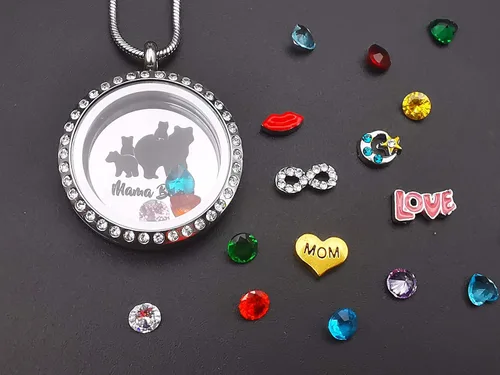 Vista 5 de Collar con colgante para mamá, medallón flotante con 24 piedras natales y abalorios para mujeres y niñas, regalo para madre