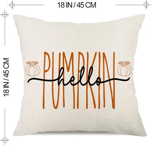 Vista 2 de Funda de cojín de calabaza Hello Pumpkin, de 18 x 18 pulgadas, funda de cojín cuadrada de otoño para Acción de Gracias, decoración rústica de granja