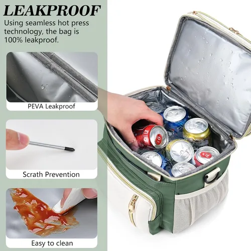 Vista 4 de Lonchera y bolsa de almuerzo para mujeres y hombres, lonchera grande aislada para adultos, a prueba de fugas, bolsa enfriadora para el trabajo