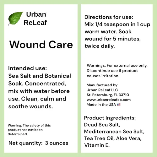 Vista 6 de Urban ReLeaf Cuidado de heridas. Sal marina curativa y remojo botánico. Limpia, desinfecta y cura heridas de forma segura. Suave, eficaz, sin yodo