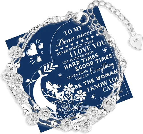 Vista 8 de Pulsera con dijes de plata de ley 925 de FANCIBAND para mujer, pulsera de cadena de plata delicada ajustable con cuentas, joyería simple, regalos