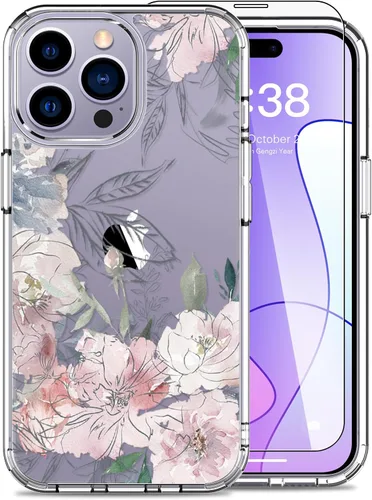 Vista 15 de LUHOURI Funda para iPhone 15 Pro Max con protector de pantalla, transparente de acrílico, diseños de moda para mujeres y niñas, funda protectora a