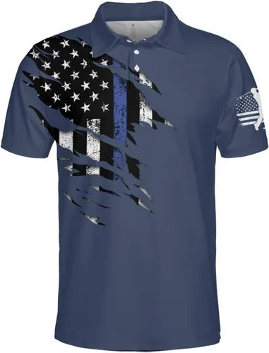 Vista 2 de Camisas de golf para hombre Funny Crazy Polo Bandera americana impresa