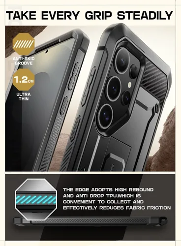 Vista 8 de SUPCASE - Funda para Samsung Galaxy S25 Ultra con protector de pantalla, color negro 2 Front Frames, Built-in Stand & Belt-Clip, Military-Grade
