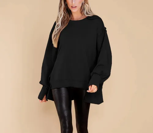 Vista 2 de BWQ Women's Oversized Sweatshirt Crew Neck Long Sleeve Shirts Pullover Long Sleeve Tops