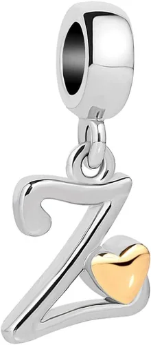 Vista 26 de Abalorio de letra inicial de la A a la Z para pulseras Pandora para mujeres, alfabeto familiar, corazón dorado, Navidad, cumpleaños