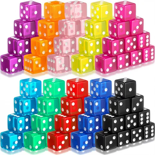 Vista 9 de Seenelling Juego de 36 dados de 19 mm estilo casino para Craps, acrílicos y translúcidos D6, cuadrados con bordes redondeados para casino, Craps