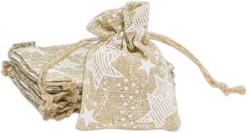 Vista 9 de 48 paquetes de 3x4 bolsas de regalo reutilizables de yute y arpillera con cordones (Feliz Navidad, X-Pequeño) - para regalos, favores de fiesta