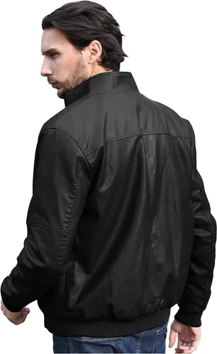 Vista 4 de WenVen Chaqueta de piel sintética con forro polar para hombre, Beige