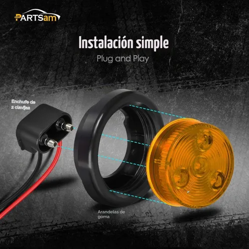 Vista 4 de Partsam 4 luces LED redondas de 2 pulgadas con marcador lateral lateral reflejo, [aprobado por DOT] 2 pulgadas, 4 luces LED de remolque con ojales