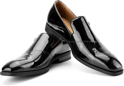 Vista 7 de JITAI Zapatos para hombre: mocasines casuales de cuero y gamuza para hombre, cómodos tacones bajos, zapatos de vestir sin cordones para bodas