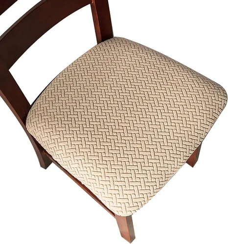 Vista 24 de Genina Fundas de Asiento para Silla de Comedor Fundas de Asiento Deslizables Fundas de Silla de Cocina (Beige, 2 Piezas)
