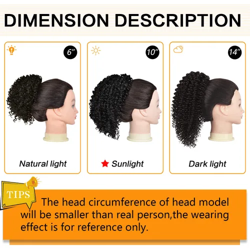 Vista 6 de PEACOCO Cola de caballo afro rizada con cordón para mujeres negras, extensiones de cola de caballo afro de 6 pulgadas, cabello sintético con 2 1b