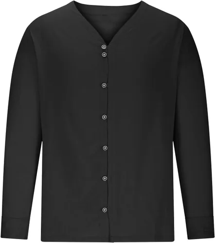 Vista 4 de Camisas de manga larga para hombre, casual, de algodón, lino, con botones, a la moda, lisas, para fiesta, otoño