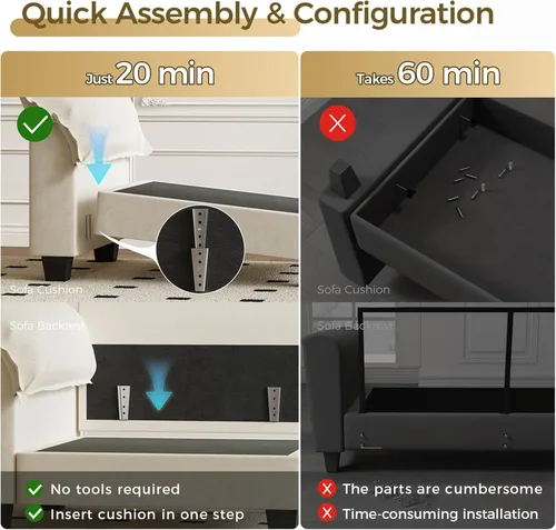 Vista 9 de KKL Sofá Seccional Modular de 89 Pulgadas, Sofá de Amor de 2 Asientos Sofá Nube con Asiento Profundo, Sofás Seccionales de Chenilla para Sala