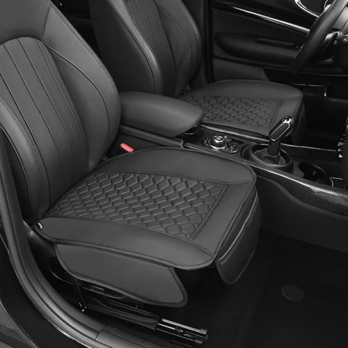 Vista 10 de Elantrip 2 Piezas Fundas de Asiento de Automóvil de Cuero Sintético Beige con Comodidad Acolchada y Bolsillos de Almacenamiento Impermeables