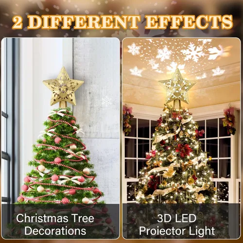 Vista 3 de Proyector para la Punta del Árbol de Navidad, Estrella LED Iluminada para la Punta del Árbol, Proyector de Estrella Dorada con Purpurina con Dorado