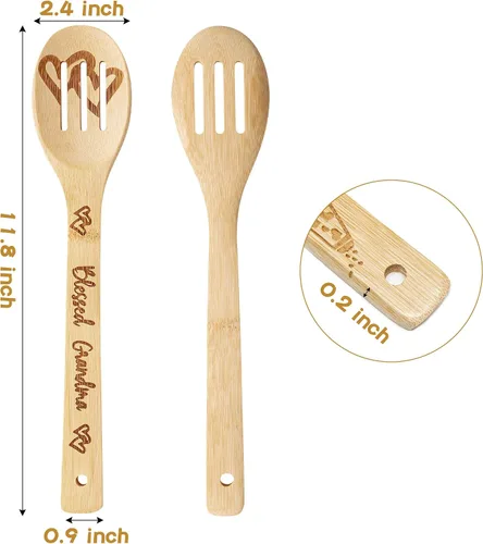 Vista 3 de Haooryx Juego de 6 cucharas de bambú para abuela, utensilios de cocina antiadherentes, utensilios de cocina de bambú quemado, kit de utensilios