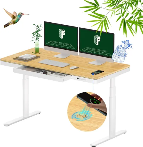 Vista 9 de FLEXISPOT Q8 - Escritorio de pie de bambú de 55" con motor dual, estación de trabajo de computadora eléctrica de altura ajustable en 3 etapas