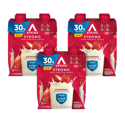 Vista 9 de Atkins - Batido Fuerte de Alta Proteína, Sabor Café Laté, 30g de Proteína, 7g de Fibra Prebiótica, Apoyo para la Salud Muscular y del Intestino