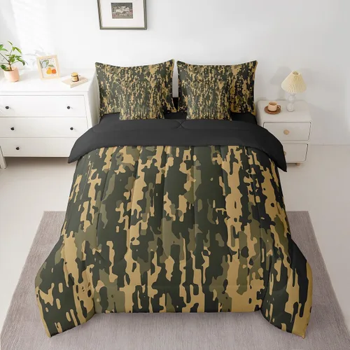 Vista 32 de Feelyou Juego de edredón botancial de camuflaje con bandera estadounidense Negro Marrón Oscuro
