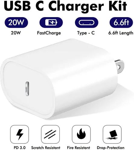 Vista 4 de Cargador rápido para iPhone 20W PD USB-C Cargador de pared Cable de 6 pies Certificado MFi de Apple, compatible con iPhone 14/14 Pro/14 Pro Max/14