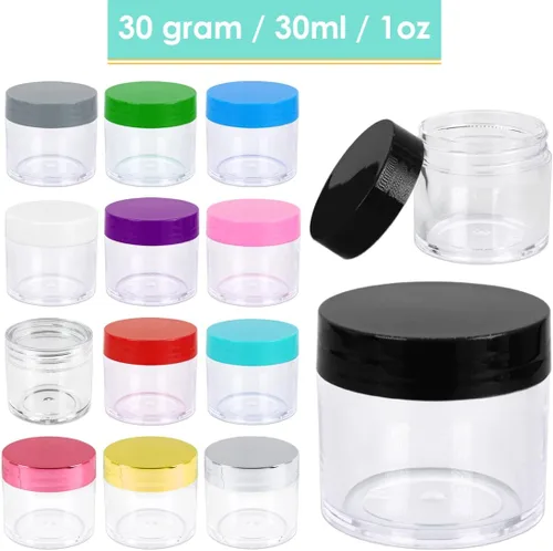 Vista 6 de Beauticom 12 recipientes transparentes redondos de acrílico de 1 onza con tapa superior plana, para cremas, lociones, maquillajes, cosméticos