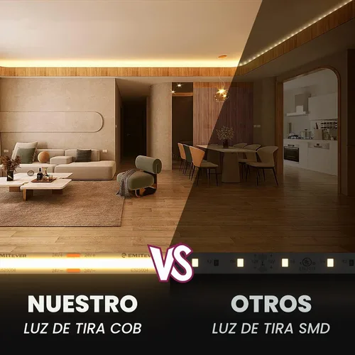 Vista 2 de EMITEVER Tira de luces LED Blanco cálido 3000K 16.4 pies, 24V CC COB Regulable Cinta de luces con controlador RF, adaptador de corriente de alta