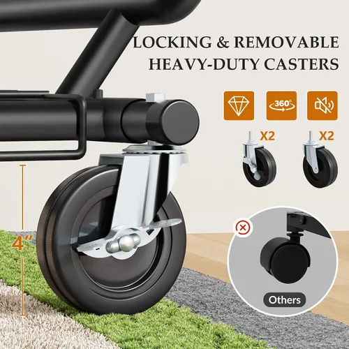 Vista 6 de Gewudraw Estante de ropa resistente con carga de 900 libras, estante comercial de doble barra con ruedas y estantes resistentes, estante colgante