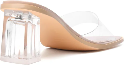 Vista 7 de vivianly Sandalias de tacón transparente para mujer, tacones gruesos transparentes, sin espalda, puntera abierta, sin cordones, zapatos de vestir