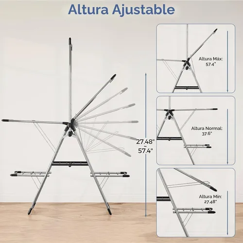 Vista 4 de APEXCHASER Estante de secado de ropa plegable de gran capacidad, estante de secado de lavandería de acero inoxidable resistente con colgador