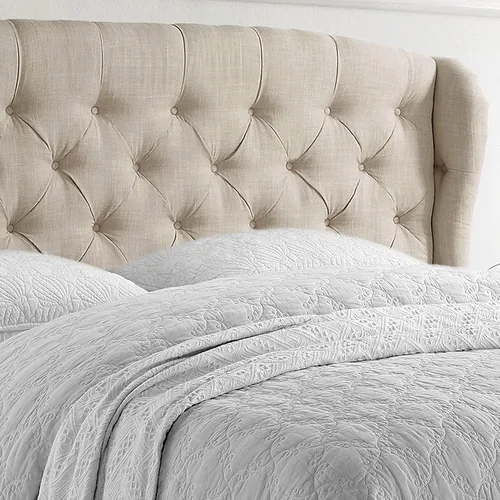 Vista 8 de Rosevera Issac - Cama con cabecero ajustable de diseño distintivo y marco de cama acolchado con botones, tamaño Queen, beige natural