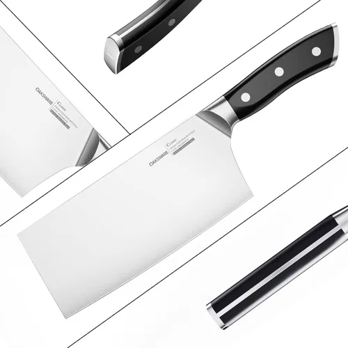 Vista 3 de OAKSWARE Cuchillo de carnicero chino de 7 pulgadas, cuchillo de cortar chino, acero alemán y mango ergonómico de ABS, cuchillo afilado para cortar