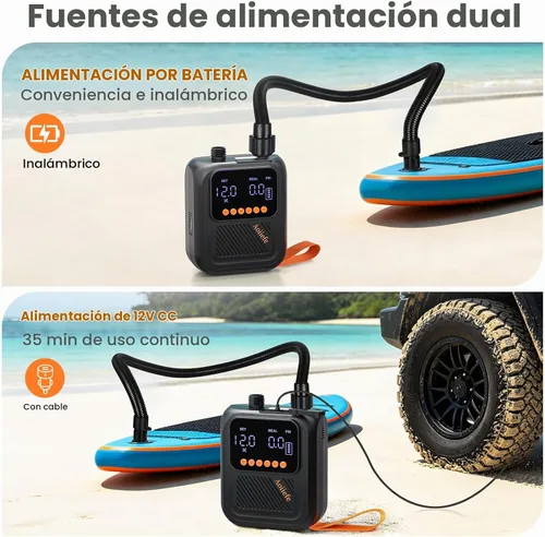 Vista 5 de Portable Rechargeable Electric SUP Paddle Board Pump, Intelligent Dual Stage Inflation&Deflation, Up to 20PSI and Auto-Off for Stand UP Paddle