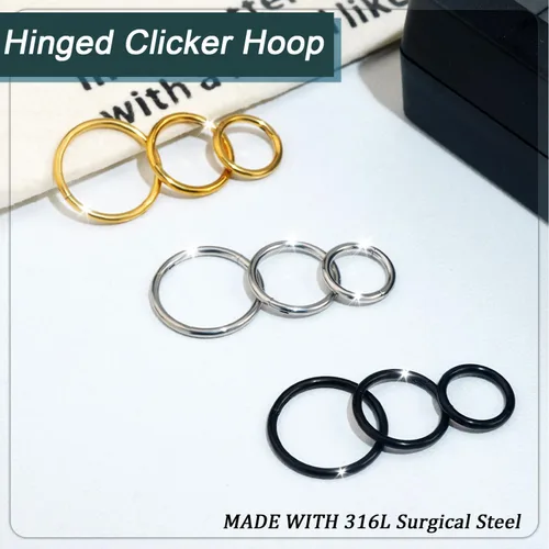 Vista 3 de Nose Rings Hoop and Nose Studs Sets for Women Men,Hypoallergenic 316L Surgical Stainless Steel Hinged Clicker Segment Nose Rings Hoop Helix
