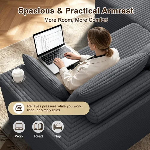 Vista 7 de Sofá de nube deshuesado de 103 pulgadas, moderno sofá modular en forma de L con diván orientado hacia la izquierda, sofá de asiento profundo