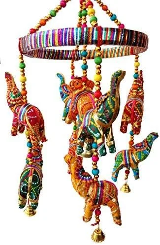 Vista 2 de Rastogi Handicrafts Elefante hecho a mano techo de pared colgante ornamento decorativo Navidad Diwali fiesta boda colgante decorativo