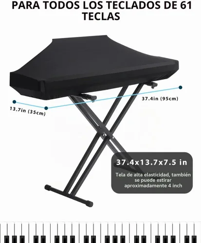 Vista 3 de Cubierta antipolvo para teclado de piano, cubierta ajustable