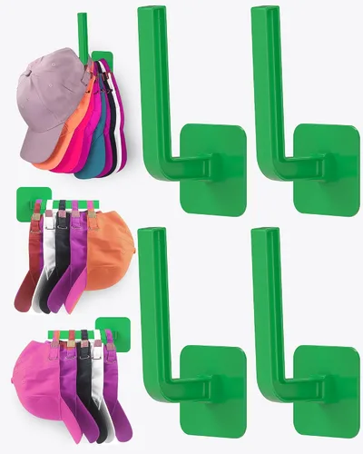 Vista 18 de Estante para sombreros para almacenamiento de sombreros (paquete de 4), organizador de sombreros multiusos, ganchos de pared de adhesivo fuerte