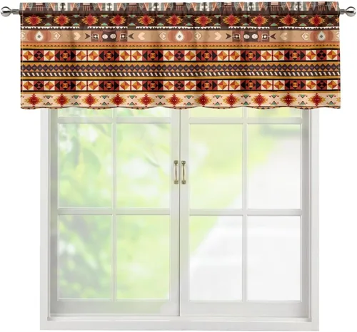 Vista 6 de ZFRXIGN Southwetsern Cenefas de cortina para ventanas de cocina, 54 x 18 pulgadas, cenefa azteca occidental, 1 panel, cortinas cortas bohemias