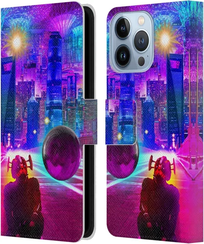 Vista 10 de Head Case Designs Officially Licensed Dave Loblaw Boy Painting Moon Clouds Sci-Fi and Surreal Leather Wallet Case Compatible with Apple iPhone 13 Pro