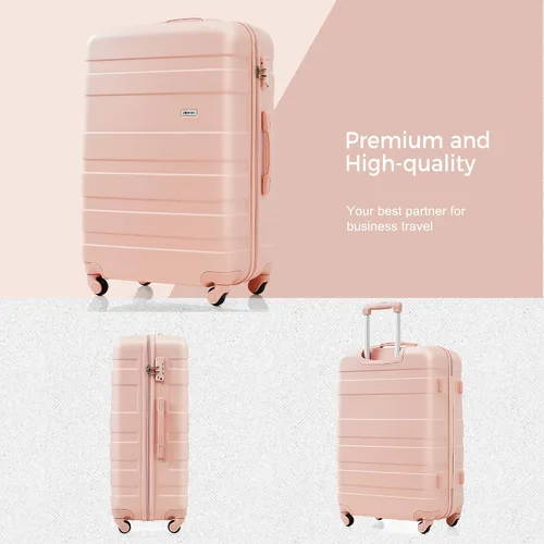 Vista 5 de Merax 3 piezas expandible Abs Hardshell Equipaje Sets Spinner Wheel Maleta TSA Lock Suit Case, Rosa (All Pink), Juego de equipaje de 3 piezas