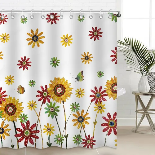 Vista 10 de Moutina Juego de cortinas de ducha de flores silvestres para baño, decoración de baño de primavera y verano, 72 x 72 pulgadas, cortina de ducha