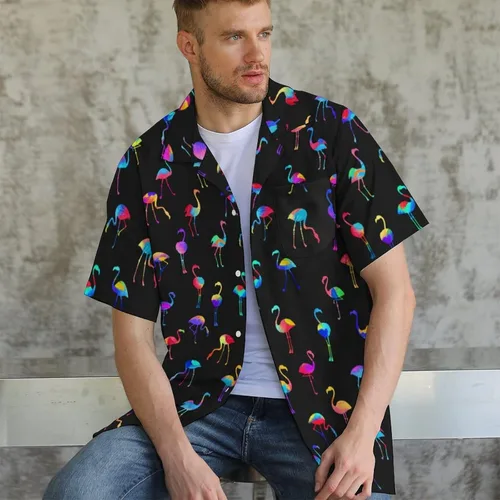 Vista 6 de MEIMLY Camisas de animales para hombre, camisa hawaiana con botones, camisa de playa con botones, camisa de manga corta para verano