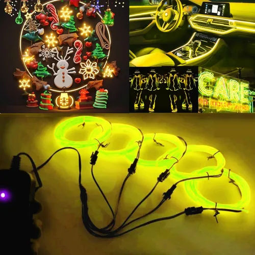 Vista 5 de Ourbest [Nueva versión dura] 5 divisores de 6.6 ft de cable EL de neón, 3 modos de permanencia/lento/rápido flash LED para decoración de fiesta