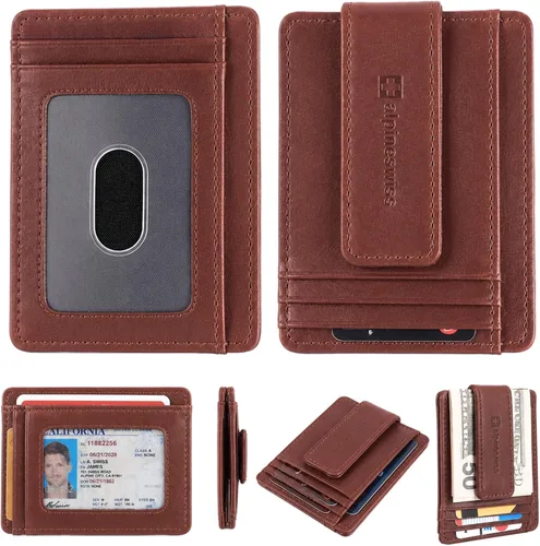 Vista 14 de Alpine Swiss Harper - Billetera delgada con clip para dinero, bolsillo frontal, RFID, de cuero, minimalista, para hombre, con soporte para tarjeta
