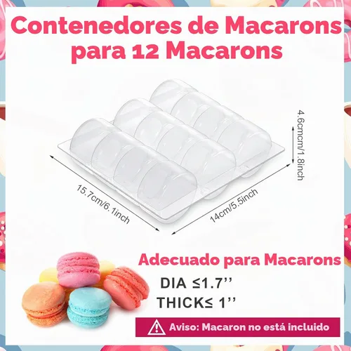 Vista 2 de Sherr 12 cajas de macarrones de plástico transparente para macarrones, bandejas de almacenamiento de macarrones, bandejas para galletas, bodas
