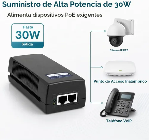 Vista 2 de BV-Tech Inyector Gigabit PoE+ de 30 W (rango de 325 pies) – 54V IEEE 802.3at/af y adaptador de corriente Plug and Play compatible con NDAA