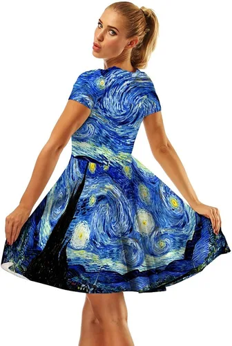 Vista 4 de Plustrong Vestido midi acampanado casual de manga corta con estampado 3D para mujer