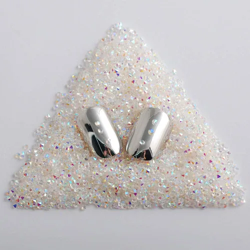 Vista 2 de 5000 cuentas de diamantes de imitación de cristal de diamante ultra mini de 0.044 pulgadas con parte trasera plana, cristales iridiscentes, brillo